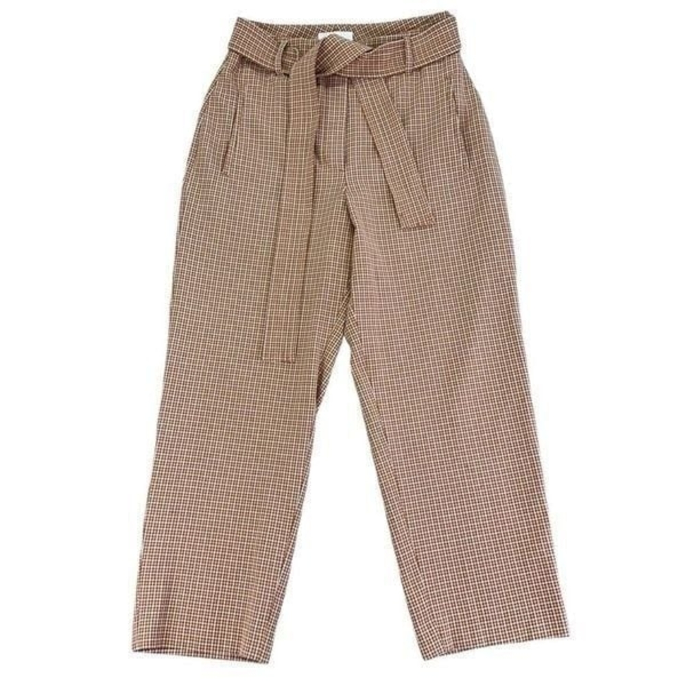 Wilfred Preppy Beige Checkered Paper Bag High WaistTrousers With Tie Belt